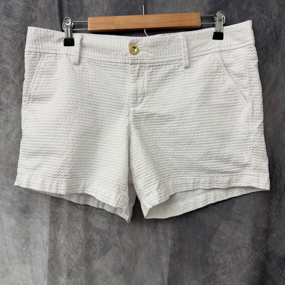 Lilly Pulitzer Callahan Shorts Womens 12 White Seersucker Cotton Textured Summer